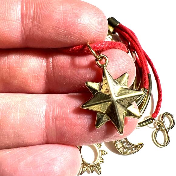 Multistrand Charm Bracelet Adjustable Red Gold Star Sun Moon Infinity Celestial - Picture 2 of 7